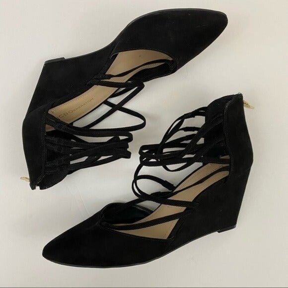 BCBGeneration Zolee2 Black Strappy Pointy Toe Wedge Heels Holiday Office Size 8M - Picture 3 of 10
